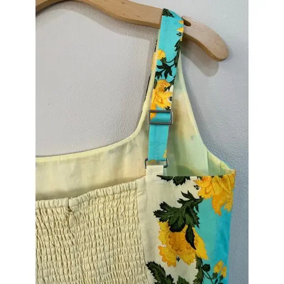 Anna Cate Zander Dress Aqua Floral Cotton Linen Mini Old Money Sleeveless Size M - Picture 3 of 11